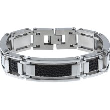 Stainless Steel and Textured Leather Men's Bracelet (8 1/2 Inch)
