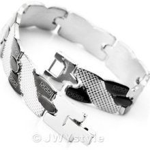 Stainless Steel Bangle Bracelet Cuff Chain Men Silver Black Wrist Link Us39b0063