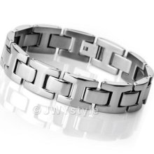 Stainless Steel Bangle Bracelet Chain Men Heavy Biker Silver Xb0129