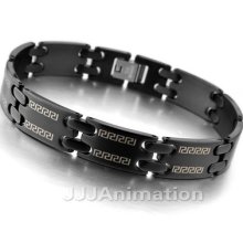 Stainless Steel Bangle Bracelet Chain Men Biker Black Greek Xb0180