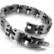 Stainless Steel Bangle Bracelet Cuff Chain Men Silver Black Link Xb0226