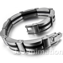 Stainless Steel Bangle Bracelet Cuff Chain Men Black Rubber Xb0232-4