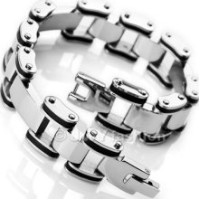 Stainless Steel Bangle Bracelet Chain Men Silver Black Solid Rubber Xb0123