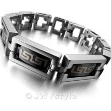 Stainless Steel Bangle Bracelet Chain Men Biker Silver Greek Xb0151