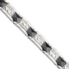 Stainless Steel, Black Ceramic & Pebble Textured Bracelet - 8.5 Inch