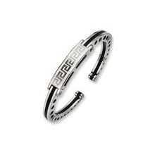 Stainless Steel Black PVC Greek Key Hinged Bangle