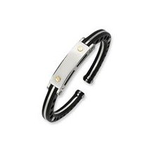 Stainless Steel Black PVC 18k Gold Accent Hinged Bangle