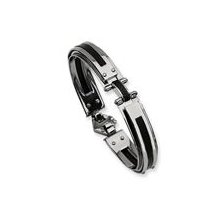 Stainless Steel Black Rubber Hinged Bangle