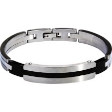 Stainless Steel Bracelet Black and Silver Two Tone Modern Style 8.5 Inches