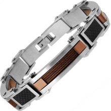 Stainless Steel Carbon Fiber Brown Ip Cable Bracelet
