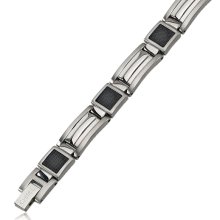 Stainless Steel Carbon Fiber Link Bracelet