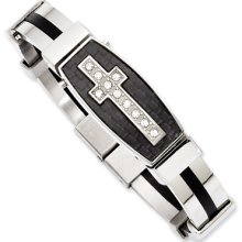 Stainless Steel Cubic Zirconia Cross Hinged Bracelet - 8.5 Inch