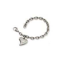 Stainless Steel CZ Heart Charm Fancy Bracelet