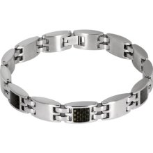 Stainless Steel Double Link And Black Block Bracelet