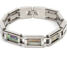 Stainless Steel Men's Abalone Seashell Inlay Link Bracelet (Abalone Seashell Inlay Link Bracelet)