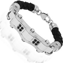 Stainless Steel Mens Leather Band Bracelet