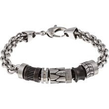 Stainless Steel Men's Leather-look Bracelet (8 1/2 inch bracelet)