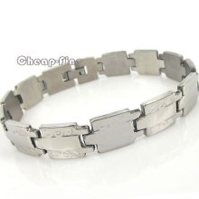 Stainless Steel Musical Note Men Link Bracelet Wrist Sports Bangle 20.5cm