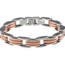 Stainless Steel Orange Rubber Bike Chain Bracelet