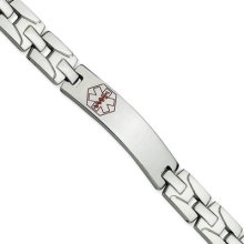 Stainless Steel Red Enamel Medical Id 8 Inch Bracelet