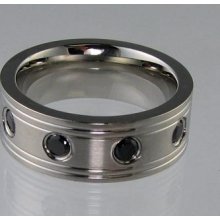 Stainless Steel Ring W Black Cz Inlays Size 6-12