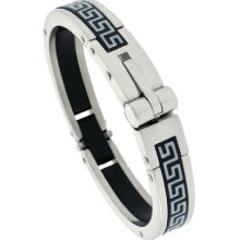 Stainless Steel / Rubber Bangle Bracelet, W/ Greek Key Pattern Bss115