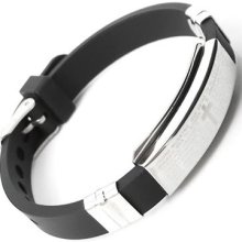 Stainless Steel Rubber Bracelet Cross Lord Prayer Bangle Cb11073