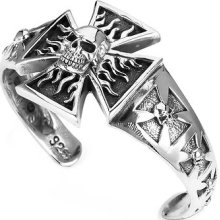 Stainless Steel Skull On Iron Cross Cuff Bangle (ssbr204)