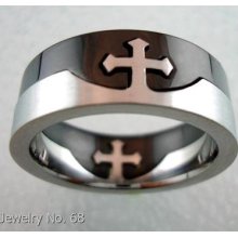 Stainless Steel Templar Cross & Black Tone Puzzle Ring