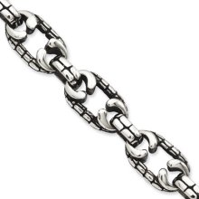 Stainless Steel Textured Antiqued Links 8.5 Inch Bracelet