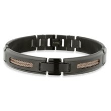 STEL Black IP Stainless Steel w/Rose Steel Cable Inlay Bracelet -