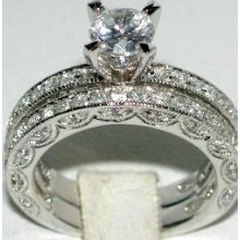 Sterling Silver 6ct Vintage Style Cz Wedding Engagement Ring Set