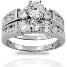 Sterling Silver 925 3-stone Engagement Wedding Ring Set Size 6 7 8 9 Premium