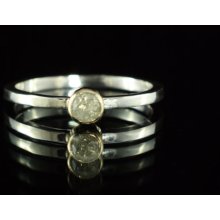 Sterling Silver and 9K Gold Ring with Grey Diamond