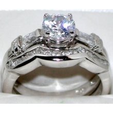 Sterling Silver Brilliant Cut Cz Wedding Engagement 2 Ring Matching Set
