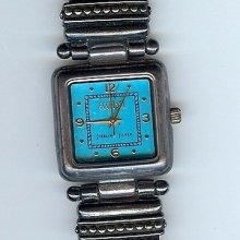 Sterling Silver Genuine Leather Turquoise Ladies Ecclissi Watch 22490 Wristwatch