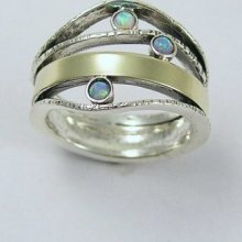 Sterling silver mixed yellow gold ring with blue opals, October birthstone - What makes you smile 2.