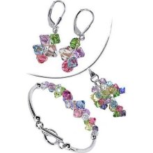 Sterling Silver Multi Color Crystal Earrings Bracelet with 18 inc ...