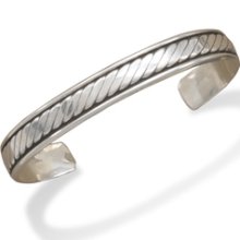 Sterling Silver Oxidized Mens 10mm Cuff Bracelet With Rope