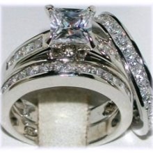 Sterling Silver Princess Cut Cz 3 Ring Wedding Engagement Set Sz 6 9 8 7