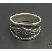 Sterling Silver Ring Band Tatoo Biker Size 8 - 13 925