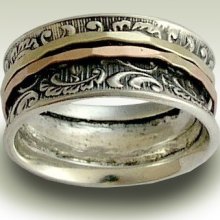 Sterling silver spin band with filigree and yellow and rose gold spinners - Ghost of my joy.