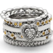 Sterling Silver Stackable Expressions Golden Dreams Heart Ring Set