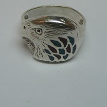 Sterling Silver - Turquoise Coral Inlay Eagle 6.7g - Ring (8.5) 301597902
