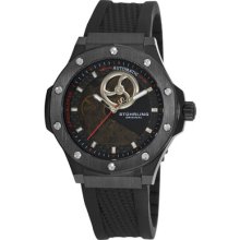 Stuhrling 160a 33561 Apocalypse Skeleton Auto Black Case Rubber Mens Watch Film