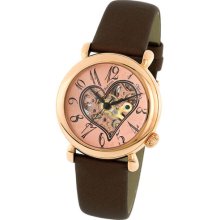 Stuhrling Original 109 1245e14 Cupid Auto Skeleton Open Heart Leather Lady Watch