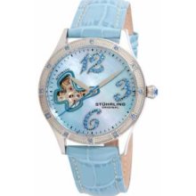Stuhrling Original 196SW.1115I8 Stainless Steel Case with Blue Mother-of-Pearl Dial and Blue Alligator Embossed Genuine Leather Strap