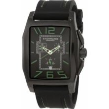 Stuhrling Original 204A.335671 Mens Rectangle Watch Black Case with Green Stitching and Black-Green Dial on Black Rubber Strap
