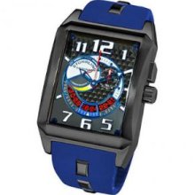 Stuhrling Original 255D.3356C52 Mens Madmen Alarm on a Black Case and Blue Rubber Strap with Black-Grey Dial