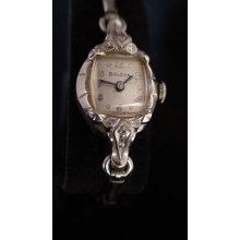 Stunning 1954 Deco Antique Diamond 10k White Gold Fill Bulova Ladies Watch Works